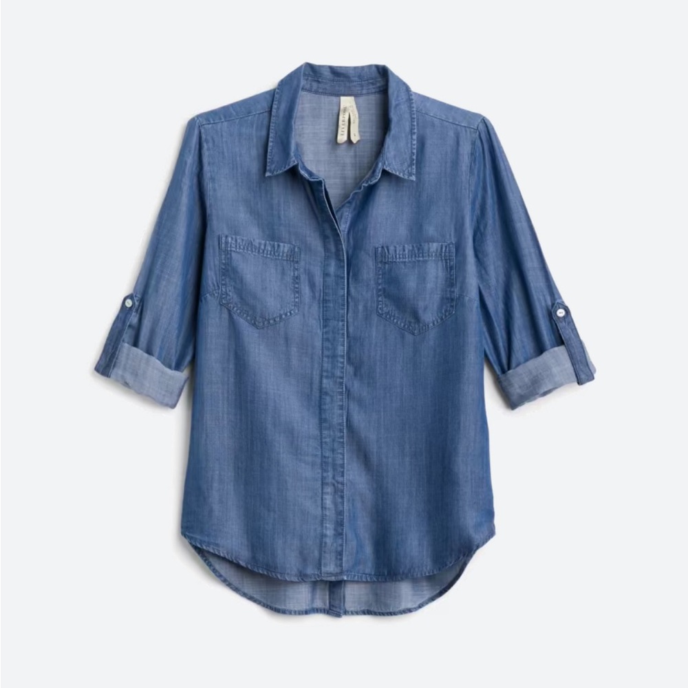 Liverpool Sandi Chambray Relaxed Button Down Top
